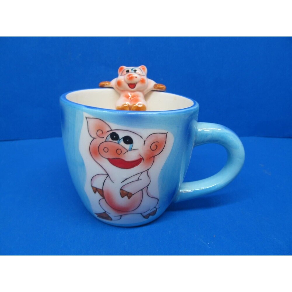 Mullberry Home Collection Blue And Pink Pig Cup Mug VGC